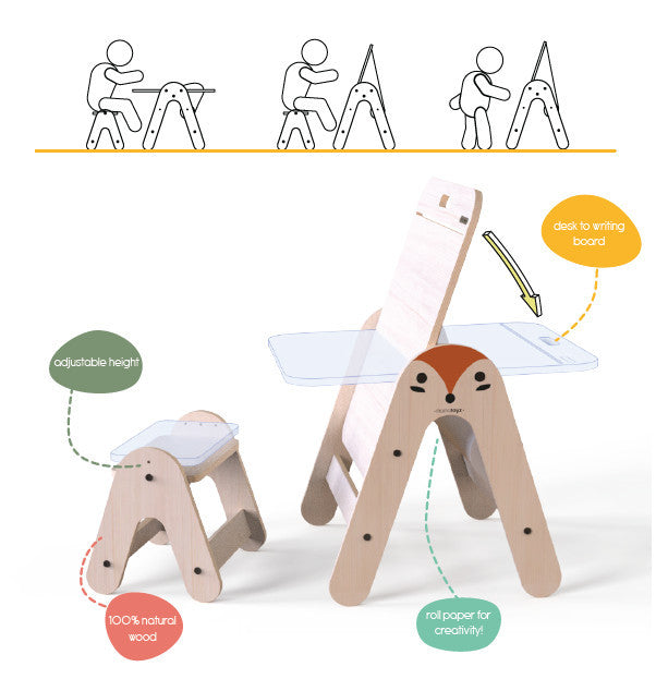Masuta si tabla 2 in 1 cu scaunel MamaToyz Massam, Ursulet