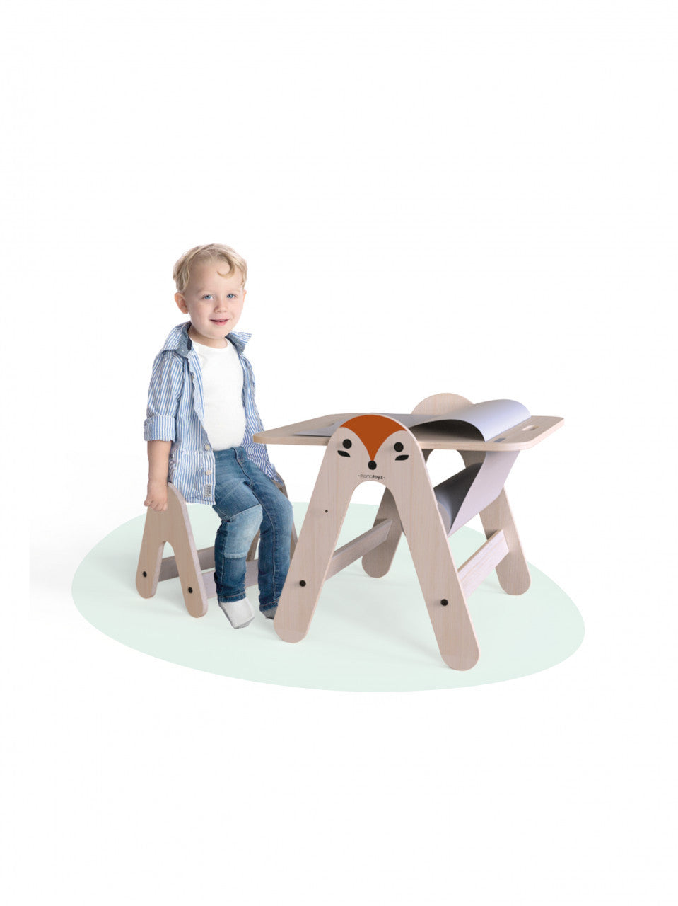 Masuta si tabla 2 in 1 cu scaunel MamaToyz Massam, Vulpita - Imagine 3