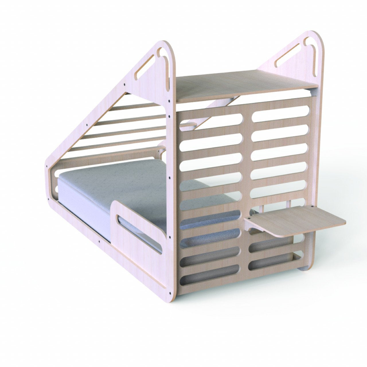 Pat Montessori din lemn MamaToyz, cu tobogan, tabla de scris, masuta si leagan, Natur