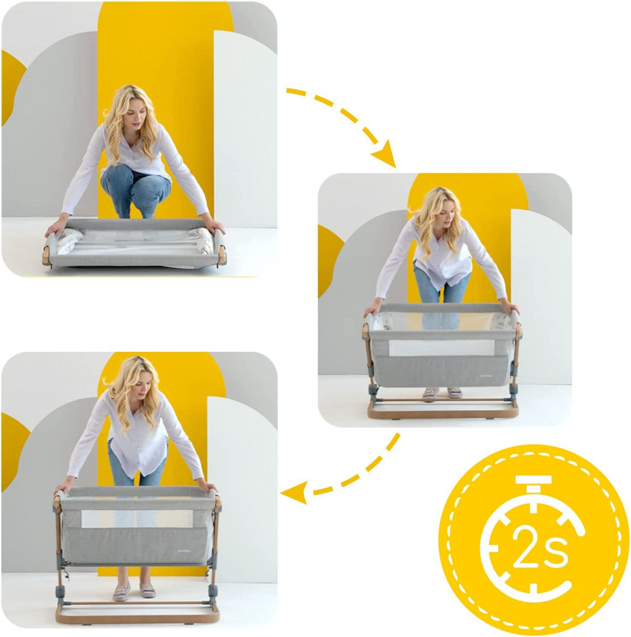 Patut 3 in 1 co-sleeping Skiddou Natt, Normandic Dream, Gri deschis