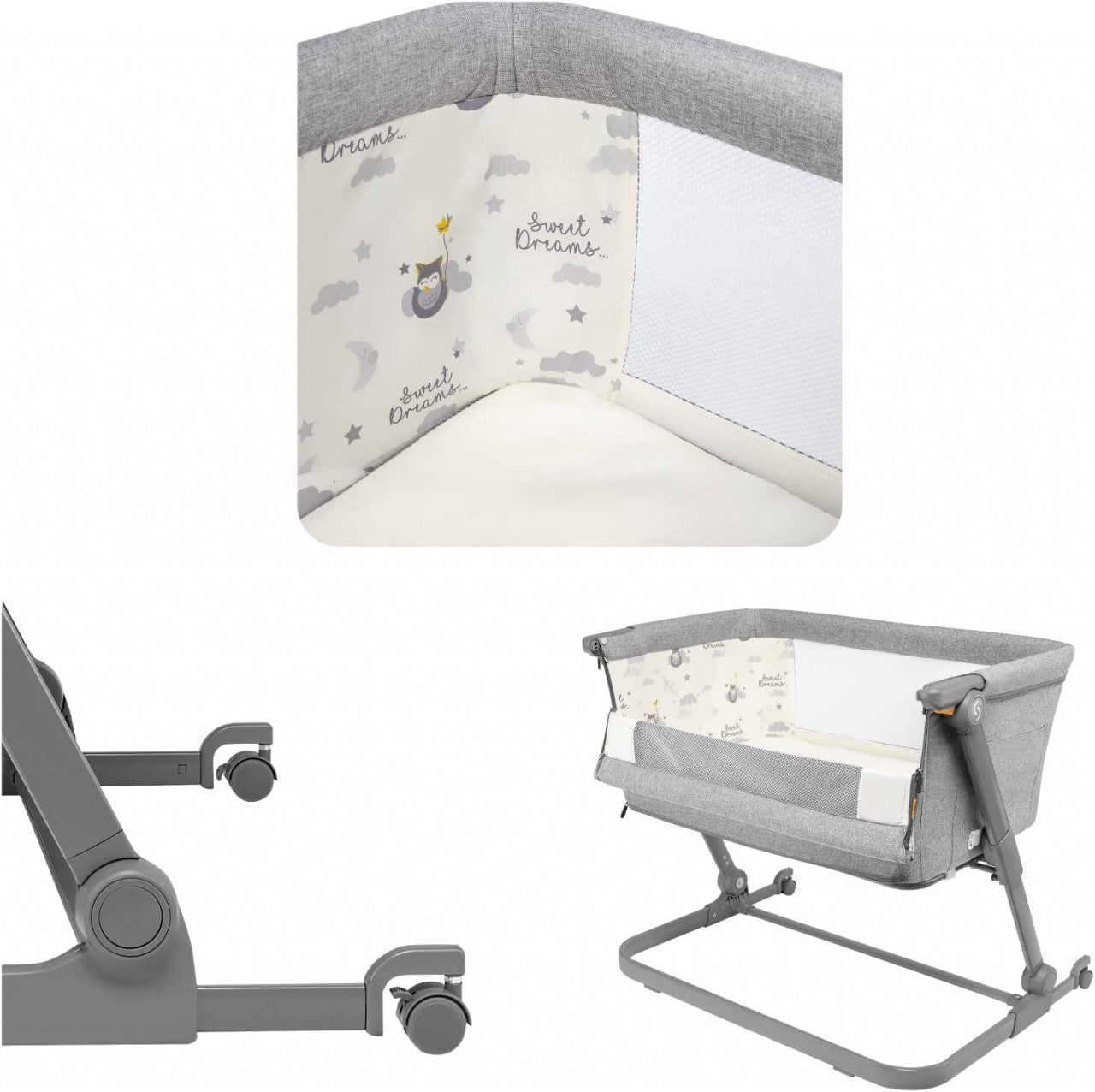 Patut 3 in 1 co-sleeping Skiddou Natt, Normandic Dream, Gri deschis