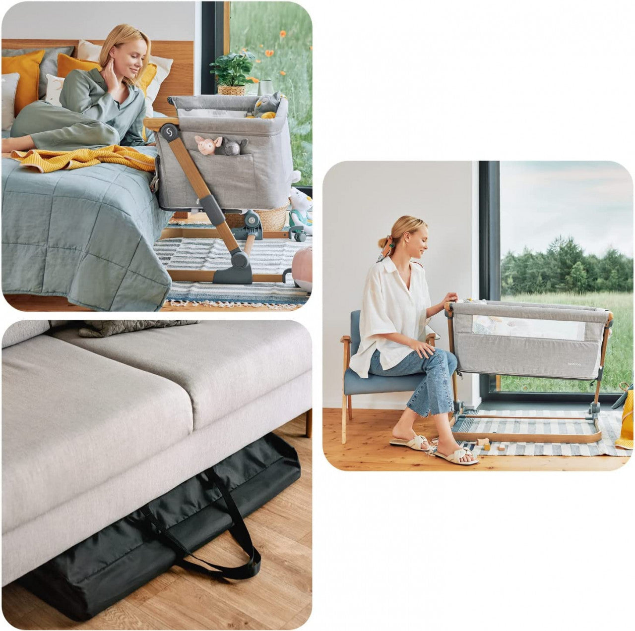 Patut 3 in 1 co-sleeping Skiddou Natt, Normandic Wood, Wood-gri