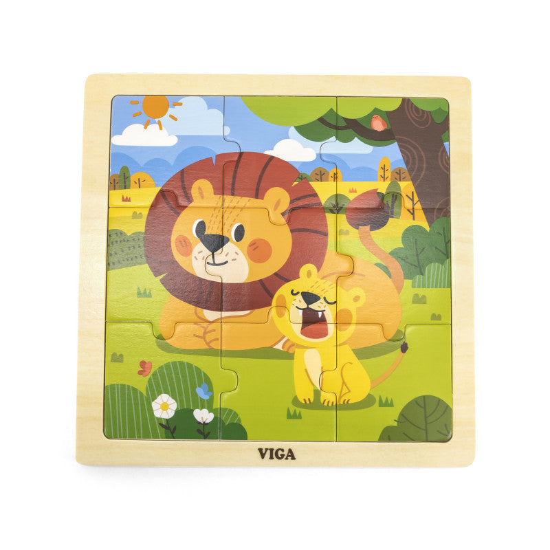 Puzzle din 9 piese mari Mama si puiul Leu, Viga - Imagine 3