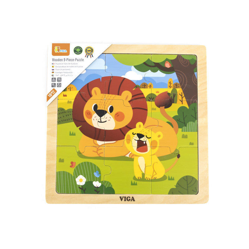 Puzzle din 9 piese mari Mama si puiul Leu, Viga
