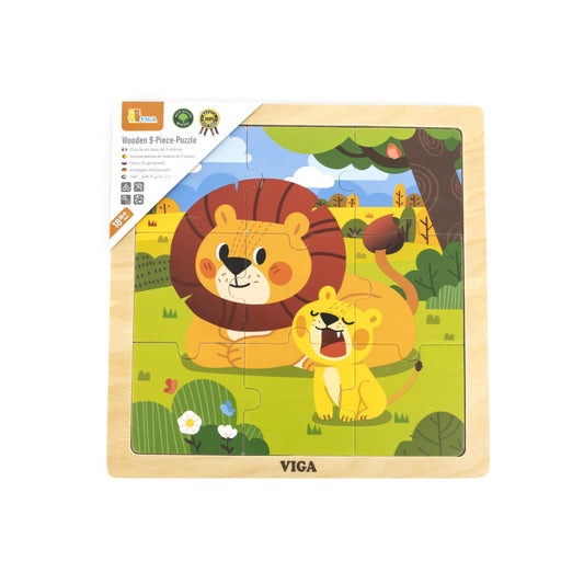 Puzzle din 9 piese mari Mama si puiul Leu, Viga - Imagine 2
