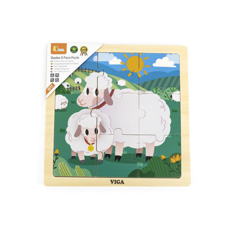Puzzle din 9 piese mari Mama si puiul Oaie, Viga - Imagine 2