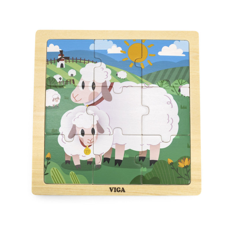 Puzzle din 9 piese mari Mama si puiul Oaie, Viga - Imagine 3