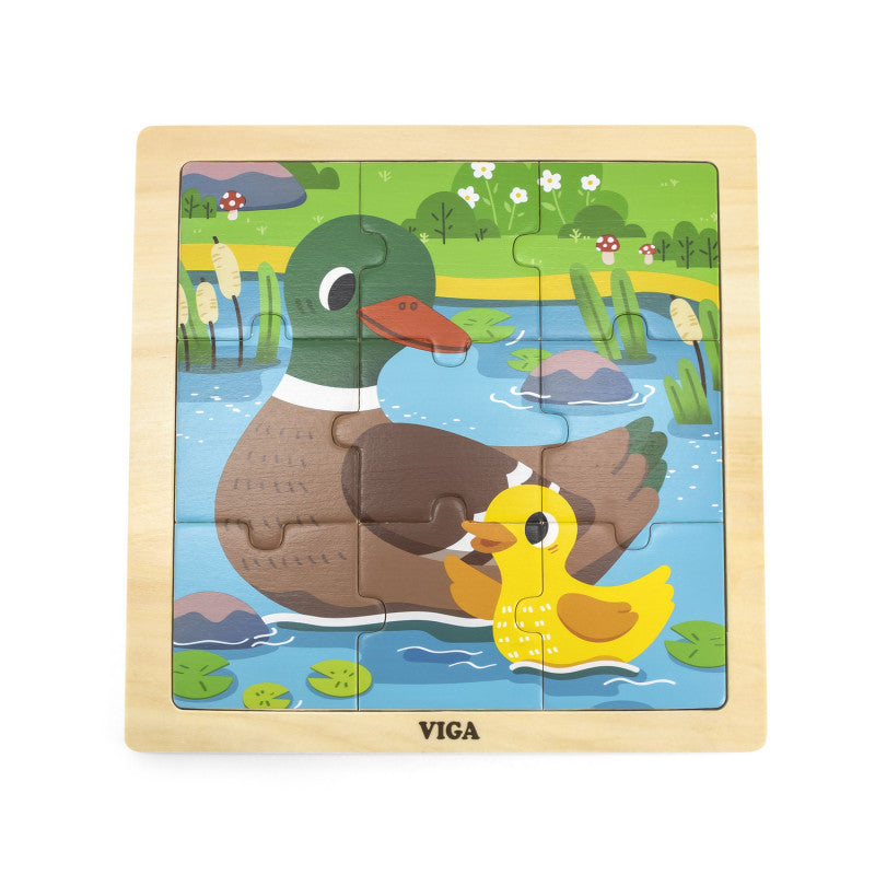 Puzzle din 9 piese mari Mama si puiul Rata, Viga - Imagine 3
