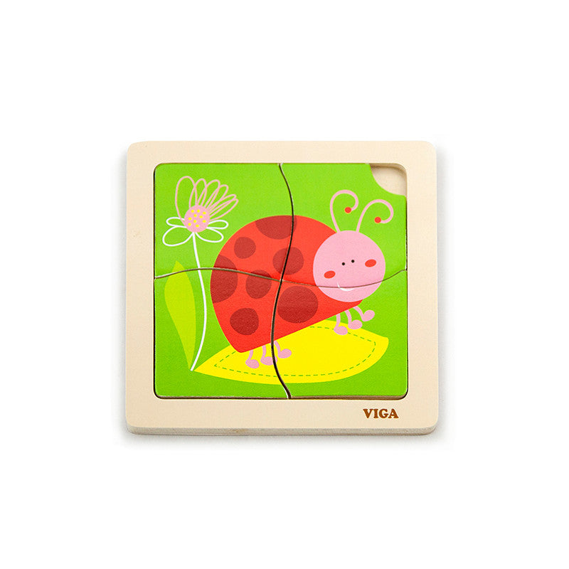 Puzzle din lemn din 4 piese mari, Buburuza, Viga - Imagine 3