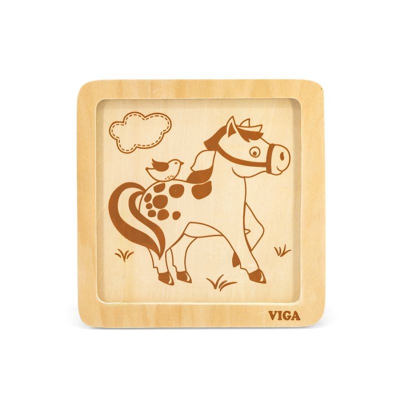 Puzzle din lemn din 4 piese mari - cal - Imagine 3