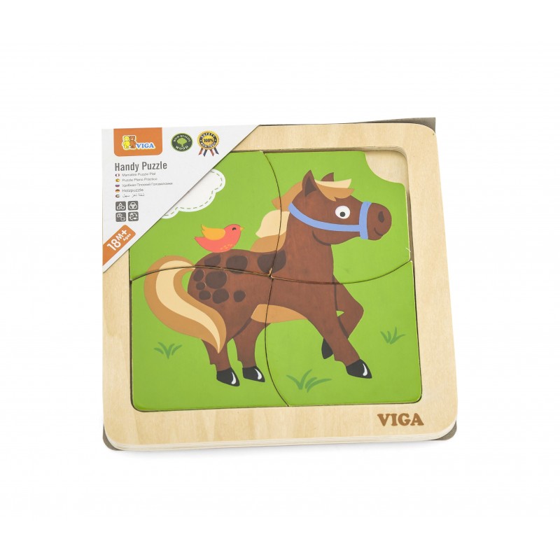 Puzzle din lemn din 4 piese mari - cal - Imagine 2