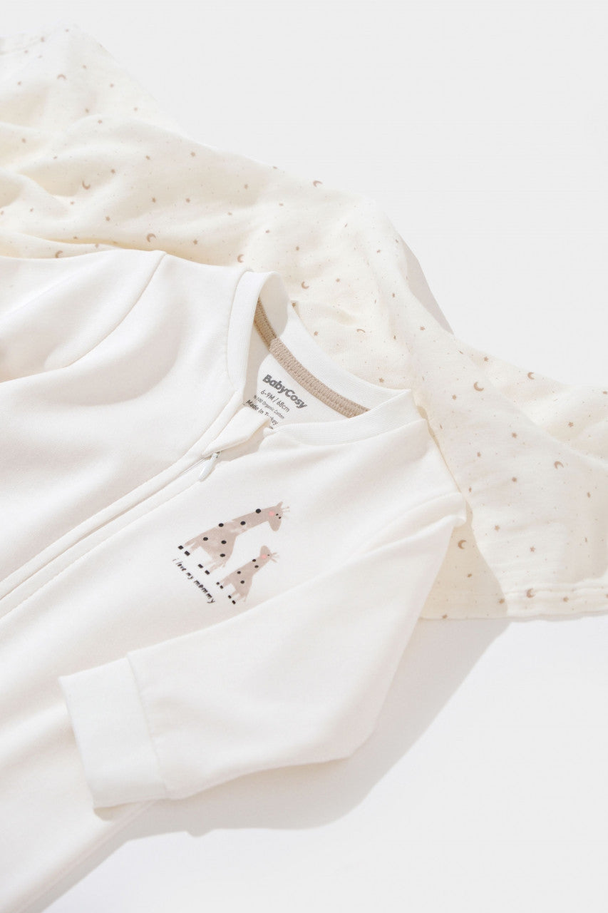 Salopeta cu fermoar Girafa, BabyCosy, 100% bumbac organic, Mink