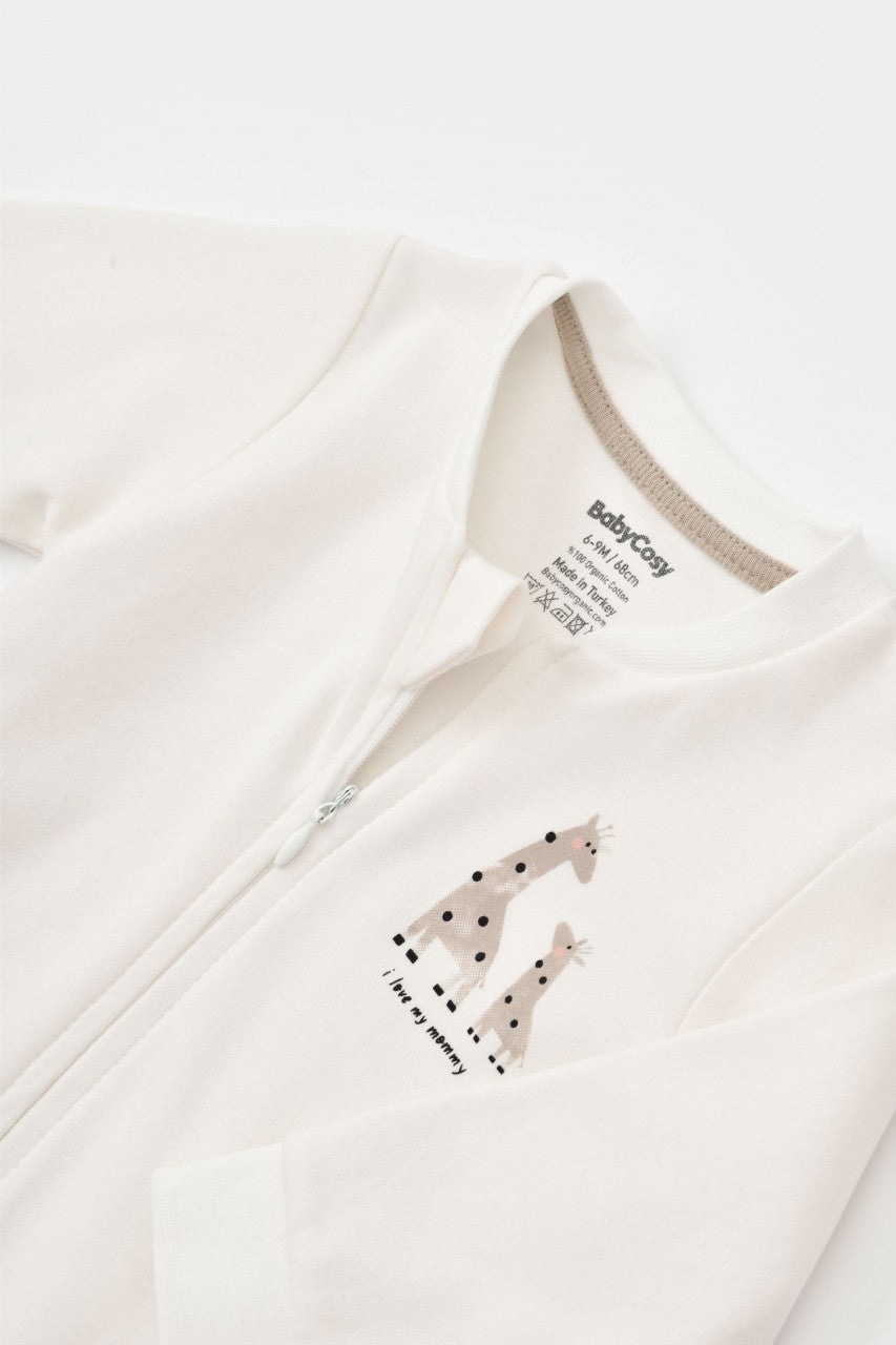 Salopeta cu fermoar Girafa, BabyCosy, 100% bumbac organic, Mink