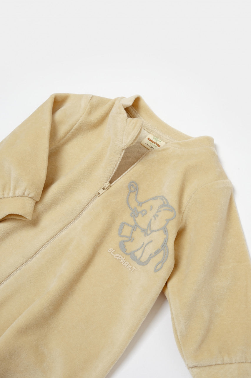 Salopeta Elefant cu maneca lunga si gluga din 80%bumbac organic si 20% poliester - , BabyCosy