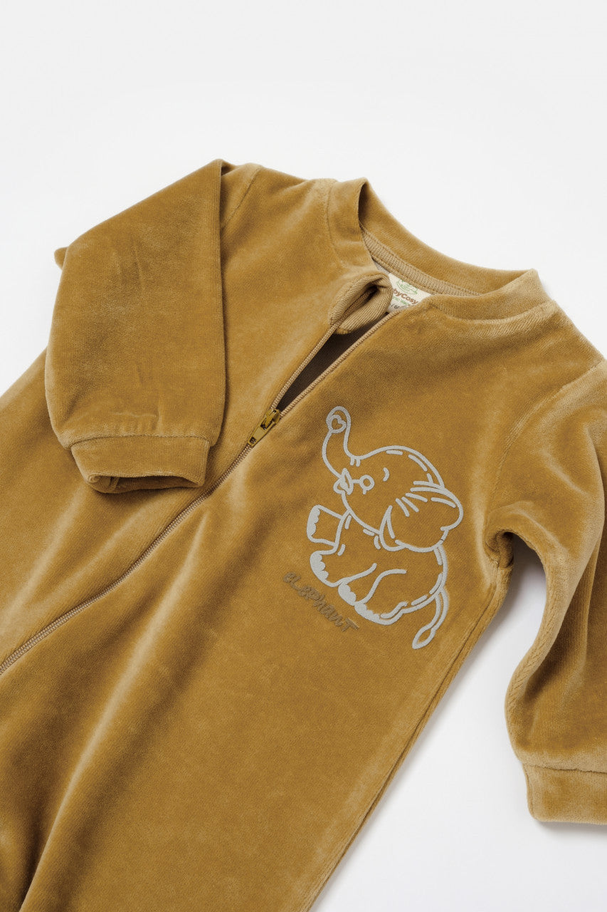 Salopeta Elefant cu maneca lunga si gluga din 80%bumbac organic si 20% poliester - , BabyCosy