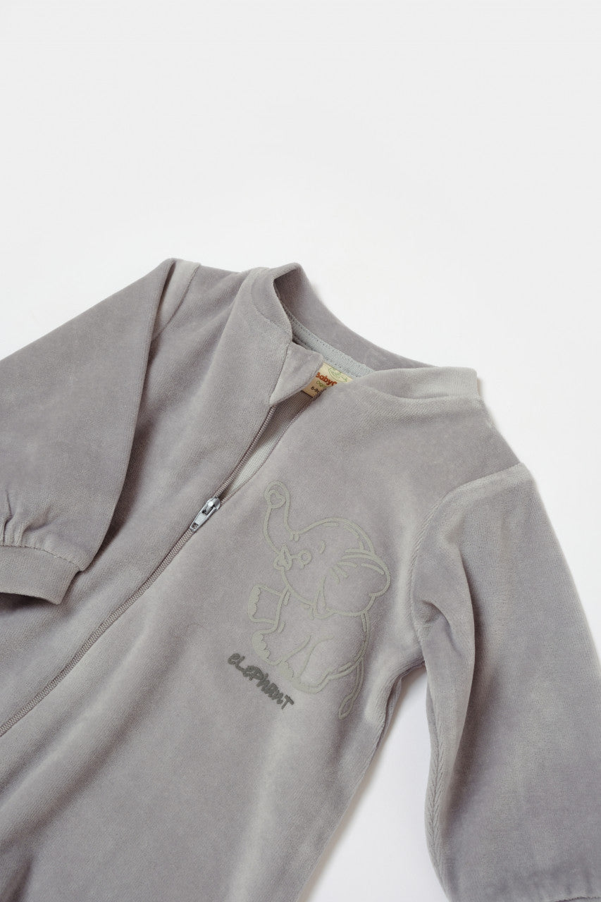 Salopeta Elefant cu maneca lunga si gluga din 80%bumbac organic si 20% poliester - , BabyCosy