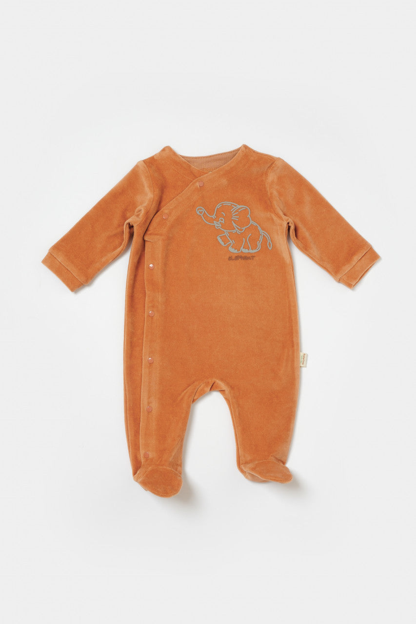 Salopeta Elefant cu maneca lunga si gluga din 80%bumbac organic si 20% poliester - , BabyCosy