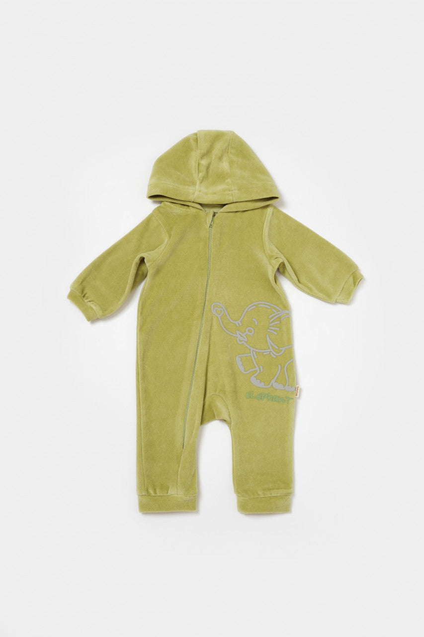Salopeta Elefant cu maneca lunga si gluga din 80%bumbac organic si 20% poliester - , BabyCosy