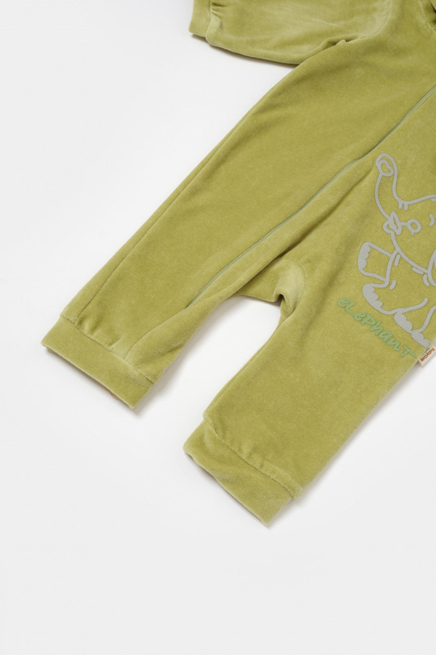 Salopeta Elefant cu maneca lunga si gluga din 80%bumbac organic si 20% poliester - , BabyCosy