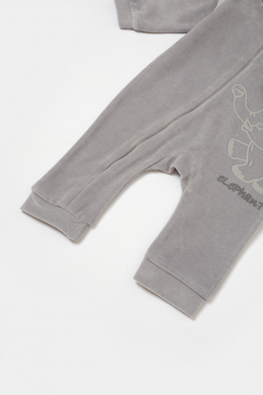 Salopeta Elefant cu maneca lunga si gluga din 80%bumbac organic si 20% poliester - , BabyCosy