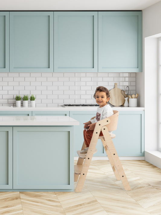 Scaun de masa pliabil din lemn MamaToyz, multifunctional si transformabil cu masuta, 6 luni - adolescent, Verde - Imagine 4