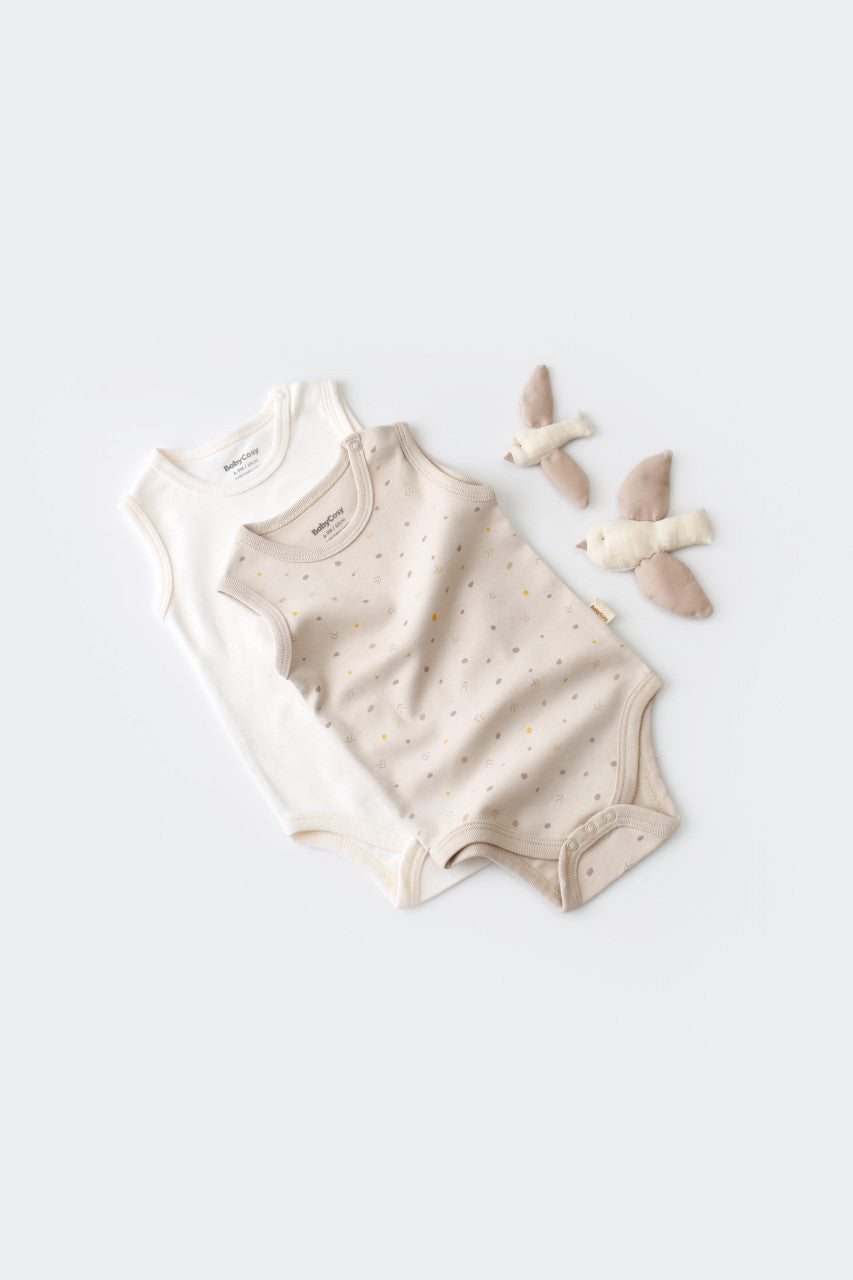 Set 2 body-uri fara maneci bebe unisex Girafa, BabyCosy, 100% bumbac organic