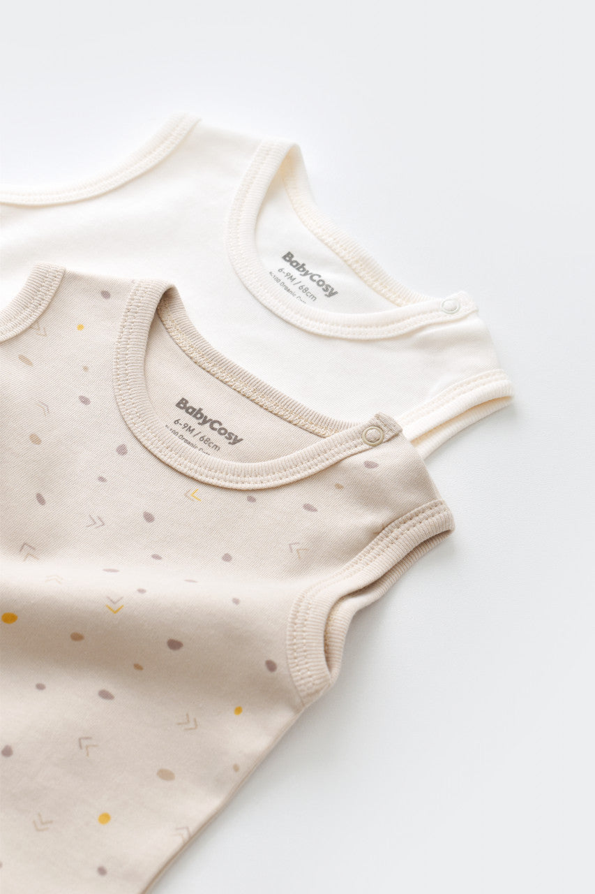 Set 2 body-uri fara maneci bebe unisex Girafa, BabyCosy, 100% bumbac organic