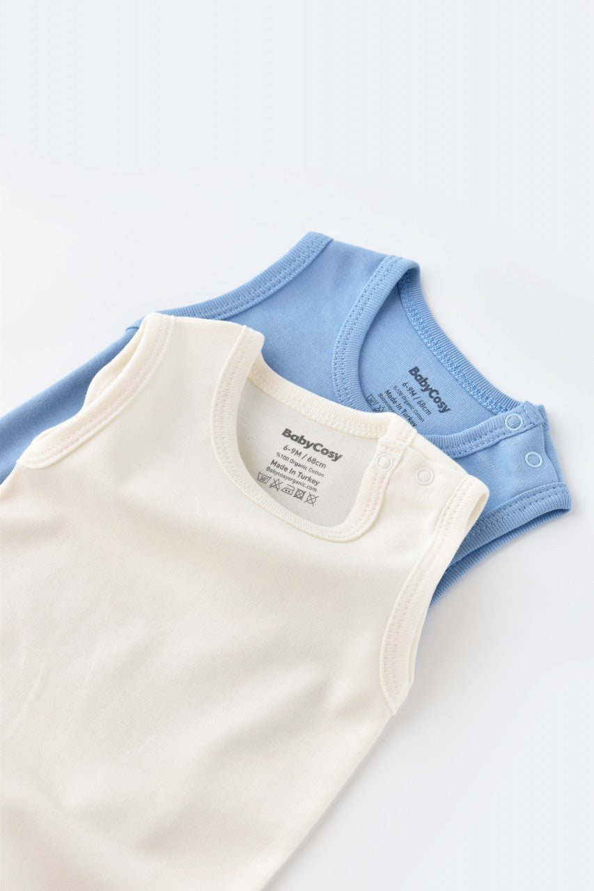 Set 2 body-uri fara maneci bebe unisex Girafa, BabyCosy, 100% bumbac organic