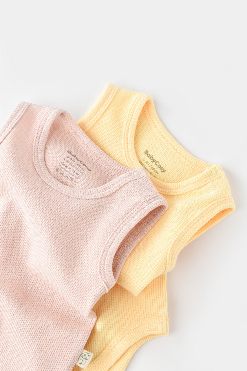 Set 2 body-uri fara maneci bebe unisex Girafa, BabyCosy, 100% bumbac organic