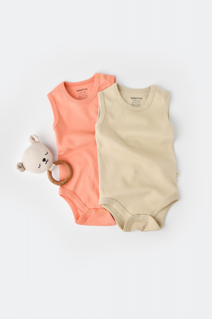 Set 2 body-uri fara maneci bebe unisex Girafa, BabyCosy, 100% bumbac organic