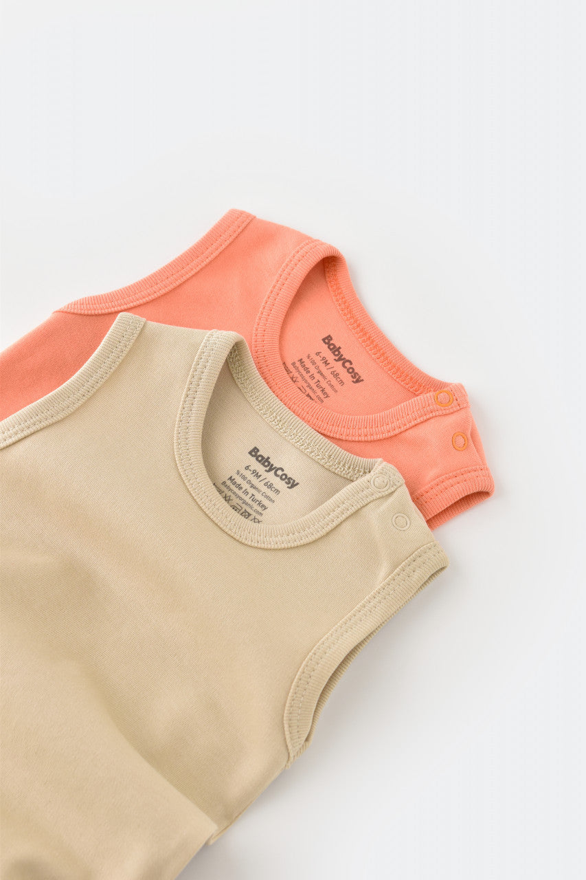 Set 2 body-uri fara maneci bebe unisex Girafa, BabyCosy, 100% bumbac organic