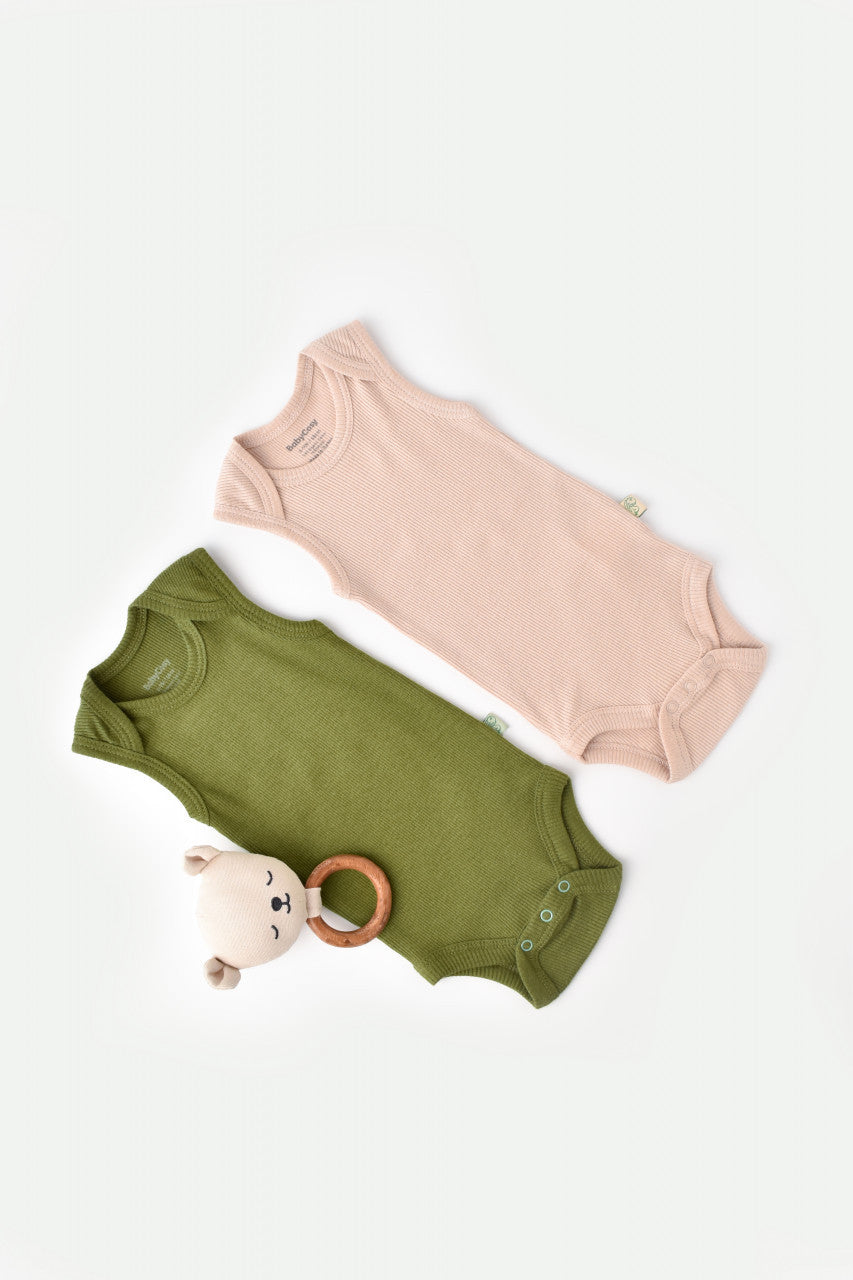 Set 2 body-uri fara maneci bebe unisex Girafa, BabyCosy, 100% bumbac organic