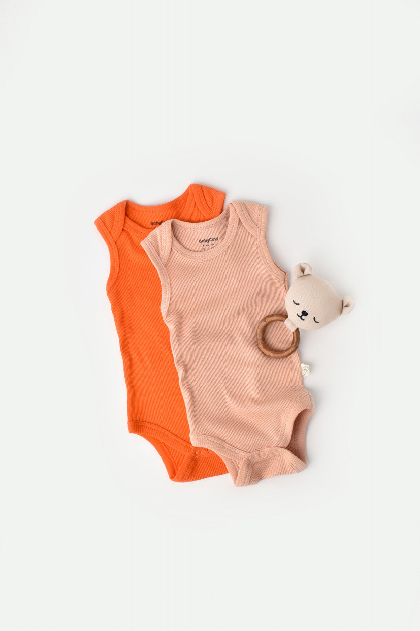 Set 2 body-uri fara maneci bebe unisex Girafa, BabyCosy, 100% bumbac organic