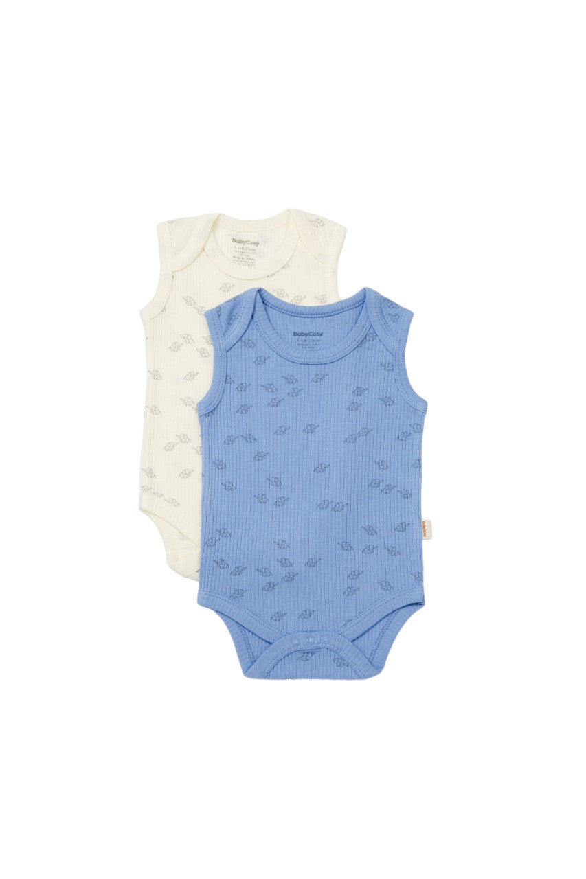 Set 2 body-uri fara maneci bebe unisex Girafa, BabyCosy, 100% bumbac organic