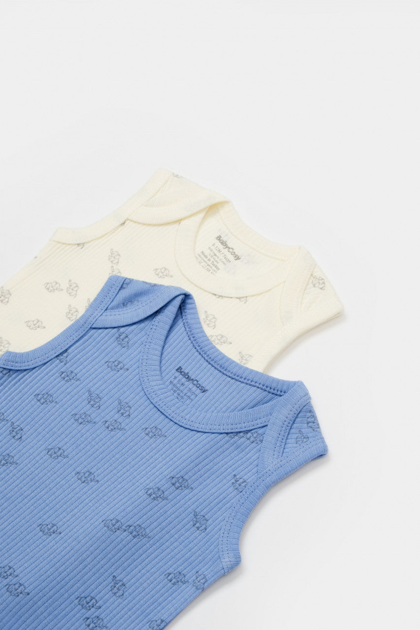 Set 2 body-uri fara maneci bebe unisex Girafa, BabyCosy, 100% bumbac organic