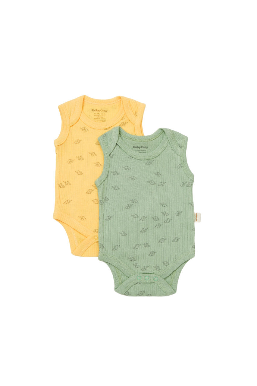 Set 2 body-uri fara maneci bebe unisex Girafa, BabyCosy, 100% bumbac organic