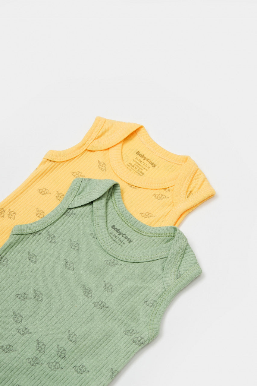 Set 2 body-uri fara maneci bebe unisex Girafa, BabyCosy, 100% bumbac organic