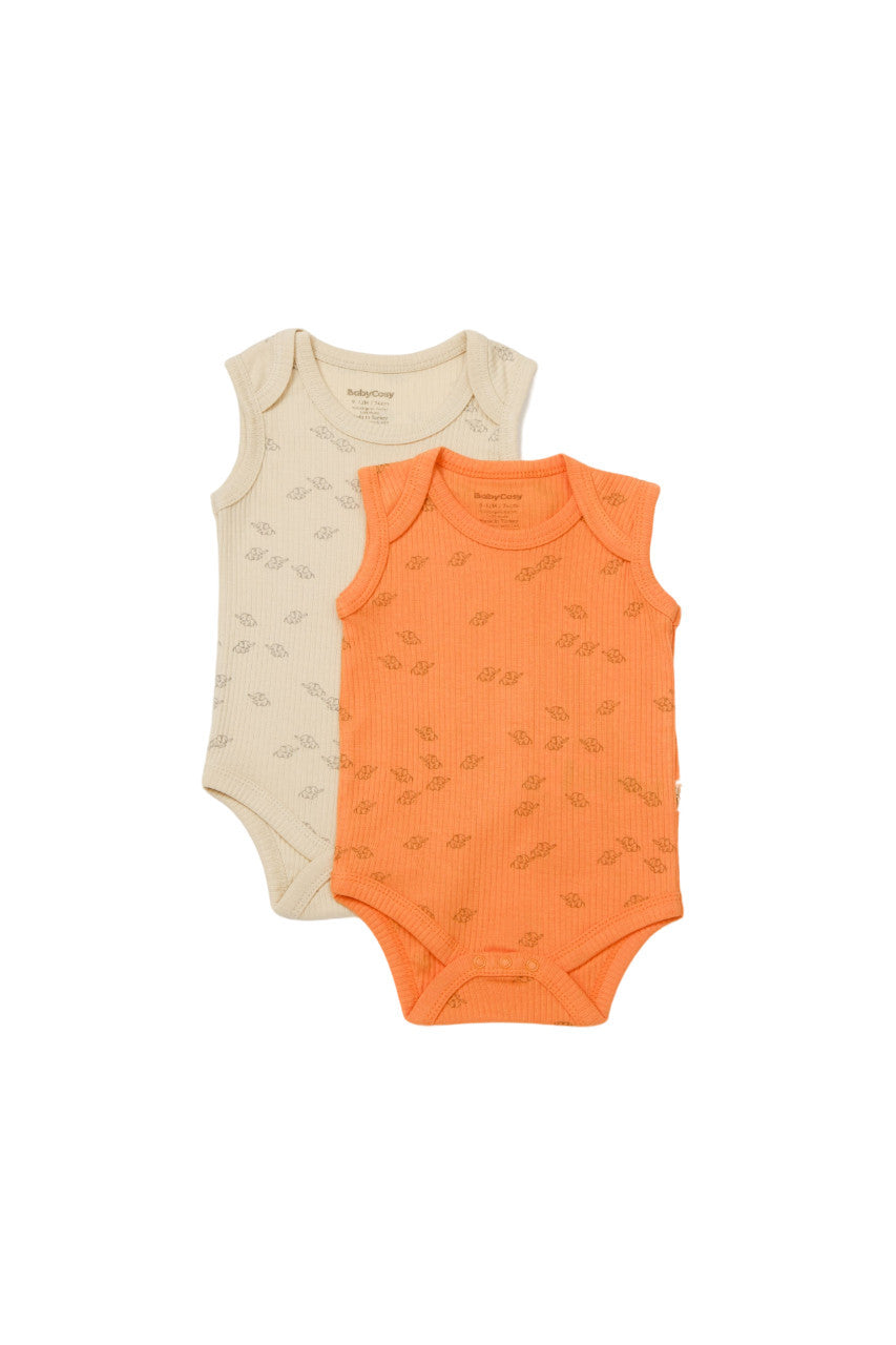 Set 2 body-uri fara maneci bebe unisex Girafa, BabyCosy, 100% bumbac organic