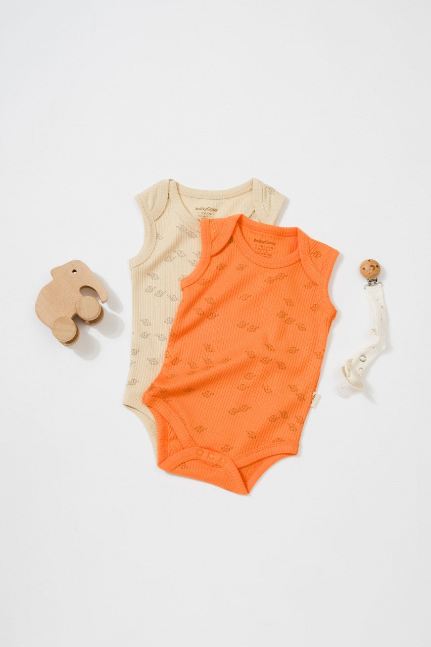Set 2 body-uri fara maneci bebe unisex Girafa, BabyCosy, 100% bumbac organic