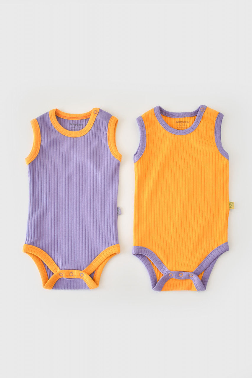 Set 2 body-uri fara maneci bebe unisex Girafa, BabyCosy, 100% bumbac organic