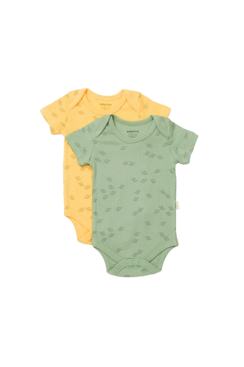 Set 2 body-uri Printed, BabyCosy, 50% modal+50% bumbac, Ecru/Lavanda