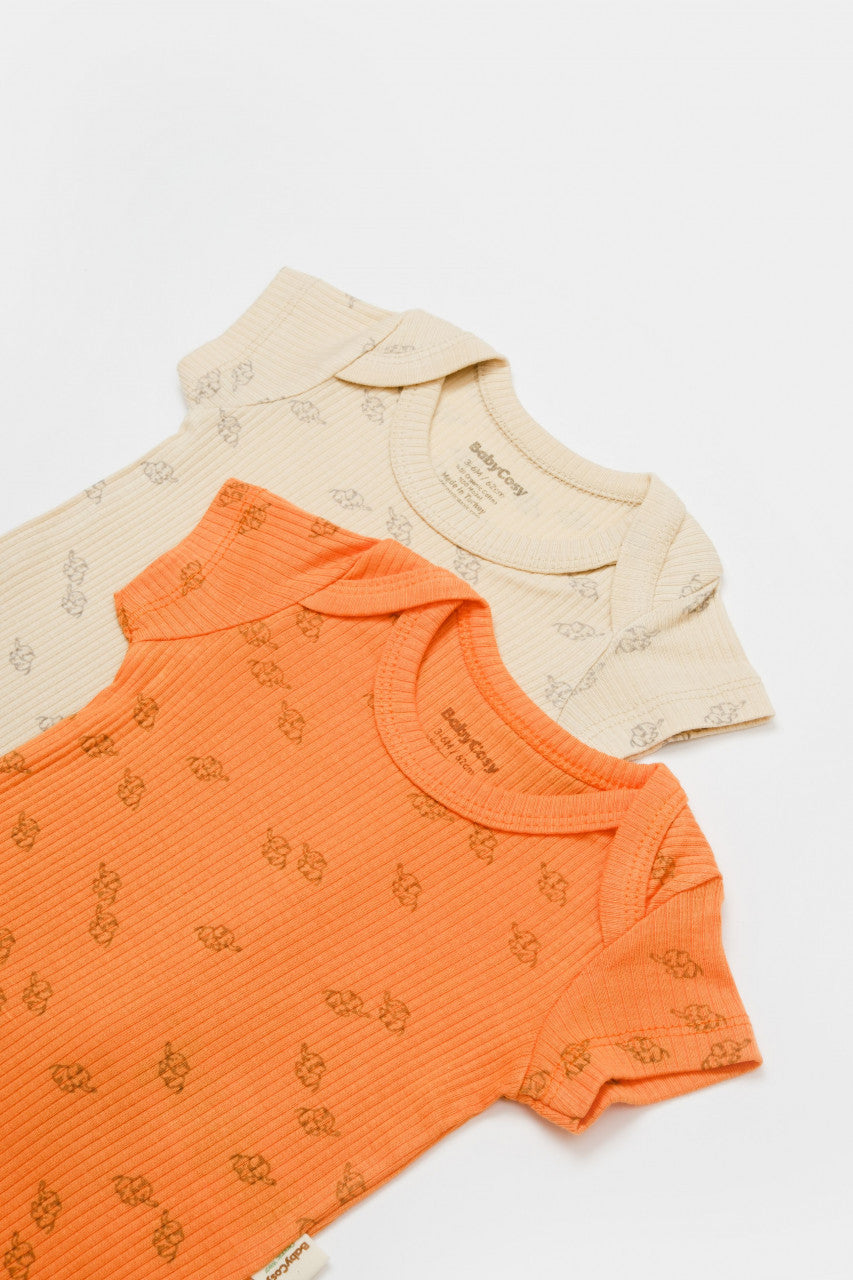 Set 2 body-uri Printed, BabyCosy, 50% modal+50% bumbac, Ecru/Lavanda