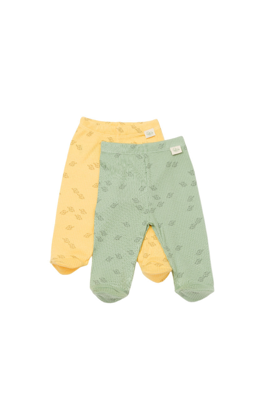 Set 2 pantalonasi cu botosei Printed, BabyCosy, 50% modal+50% bumbac, Ecru/Lavanda