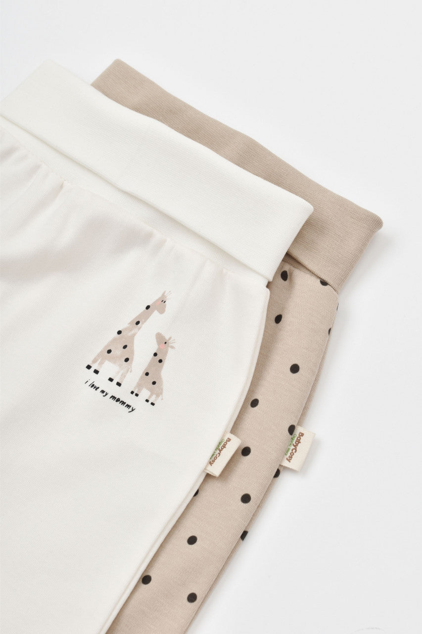 Set 2 pantaloni bebe unisex Girafa, BabyCosy, 100% bumbac organic