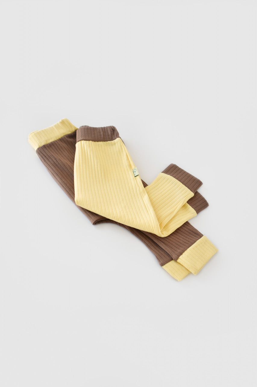 Set 2 pantaloni Ribana Bebe Unisex din bumbac organic si 5%elastan - Ecru/Bordo, BabyCosy