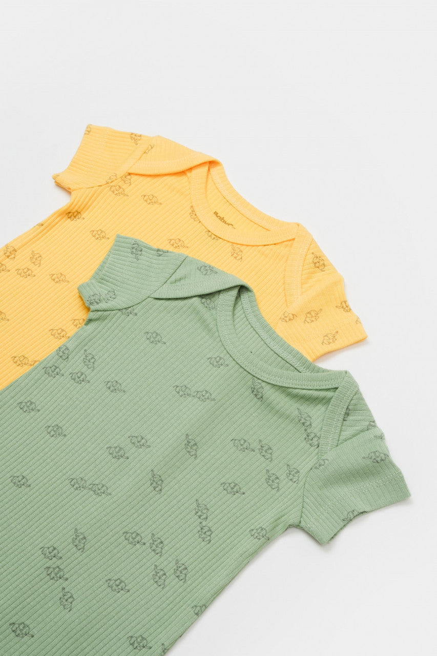 Set 2 salopete scurte Printed, BabyCosy, 50% modal+50% bumbac, Ecru/Lavanda