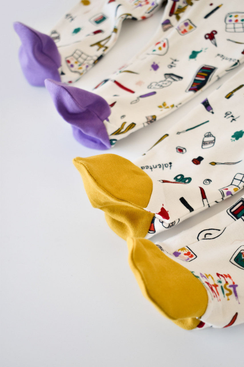 Set 2 salopetele cu maneca lunga si pantaloni lungi cu botosei - 100%bumbac organic -  cu buline, BabyCosy