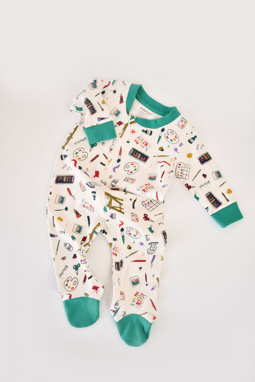 Set 2 salopetele cu maneca lunga si pantaloni lungi cu botosei - 100%bumbac organic -  cu buline, BabyCosy