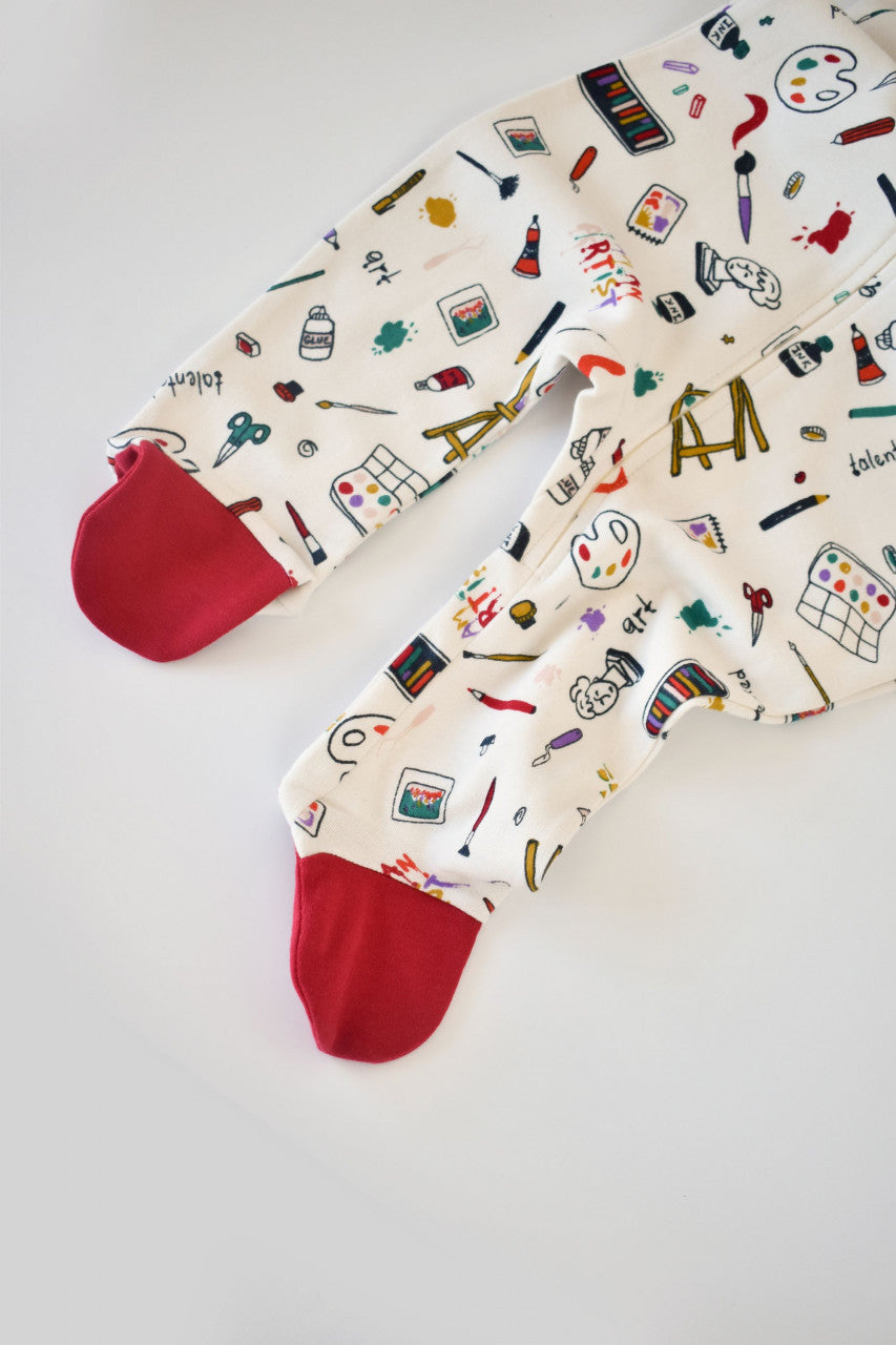 Set 2 salopetele cu maneca lunga si pantaloni lungi cu botosei - 100%bumbac organic -  cu buline, BabyCosy