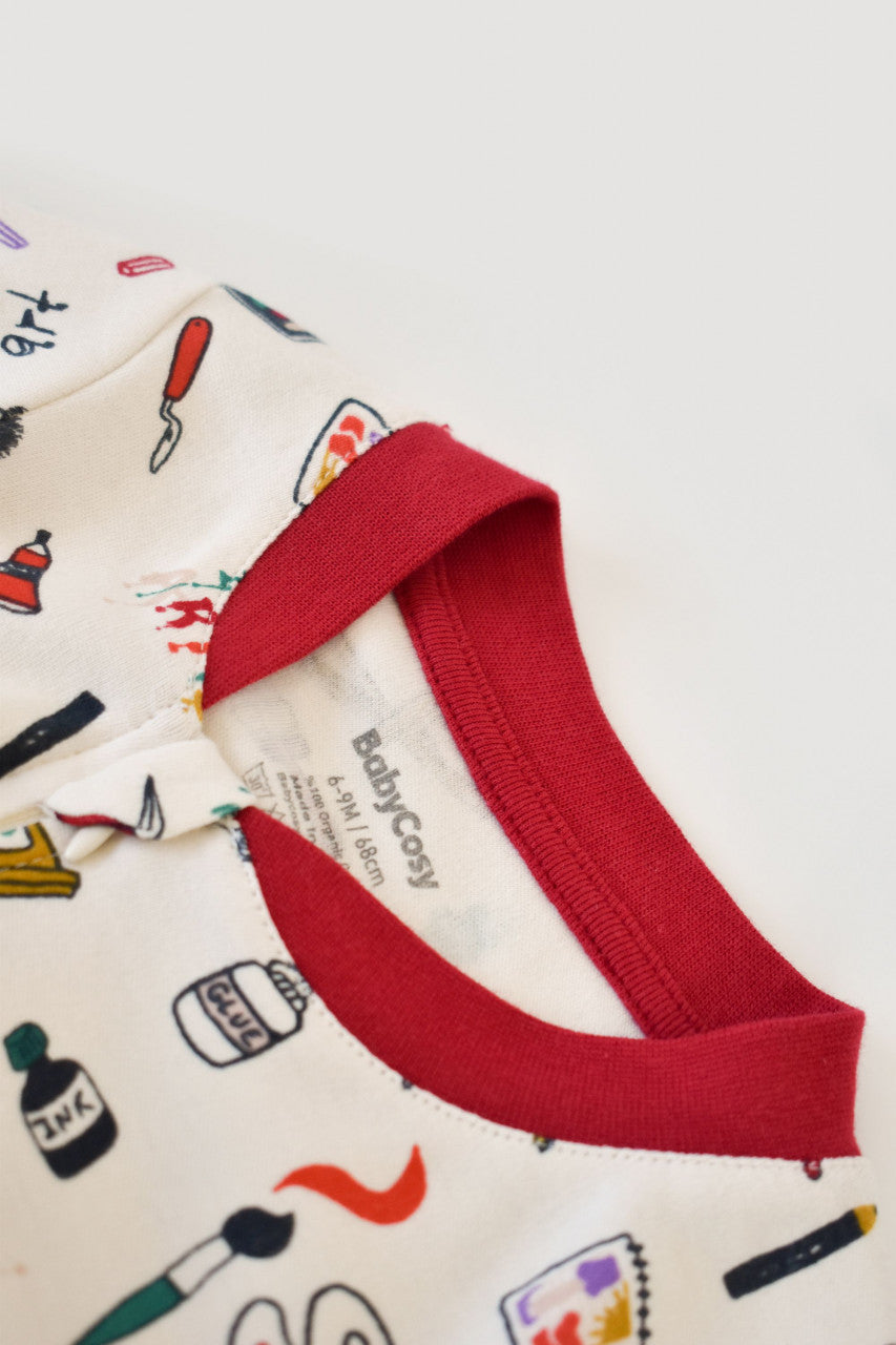 Set 2 salopetele cu maneca lunga si pantaloni lungi cu botosei - 100%bumbac organic -  cu buline, BabyCosy